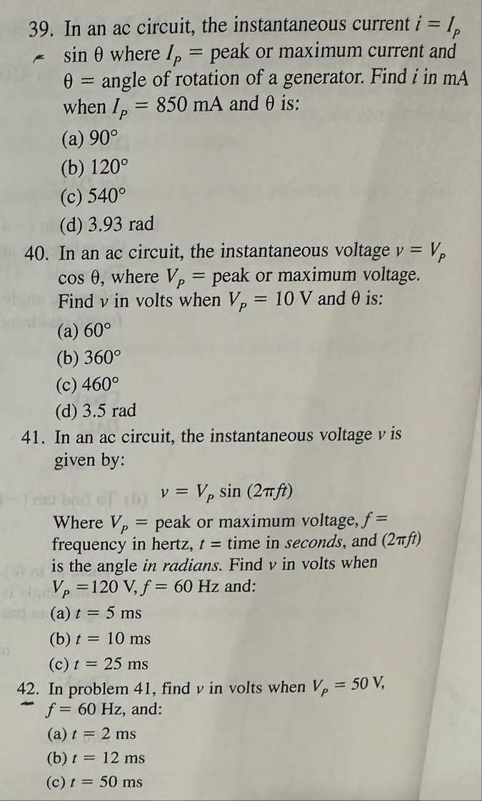 In an ac circuit, the instantaneous current i=Ip sinθ | Chegg.com