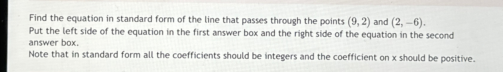 how to find standard form of a line with 2 points