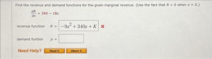 Solved Find the revenue and demand functions for the given | Chegg.com