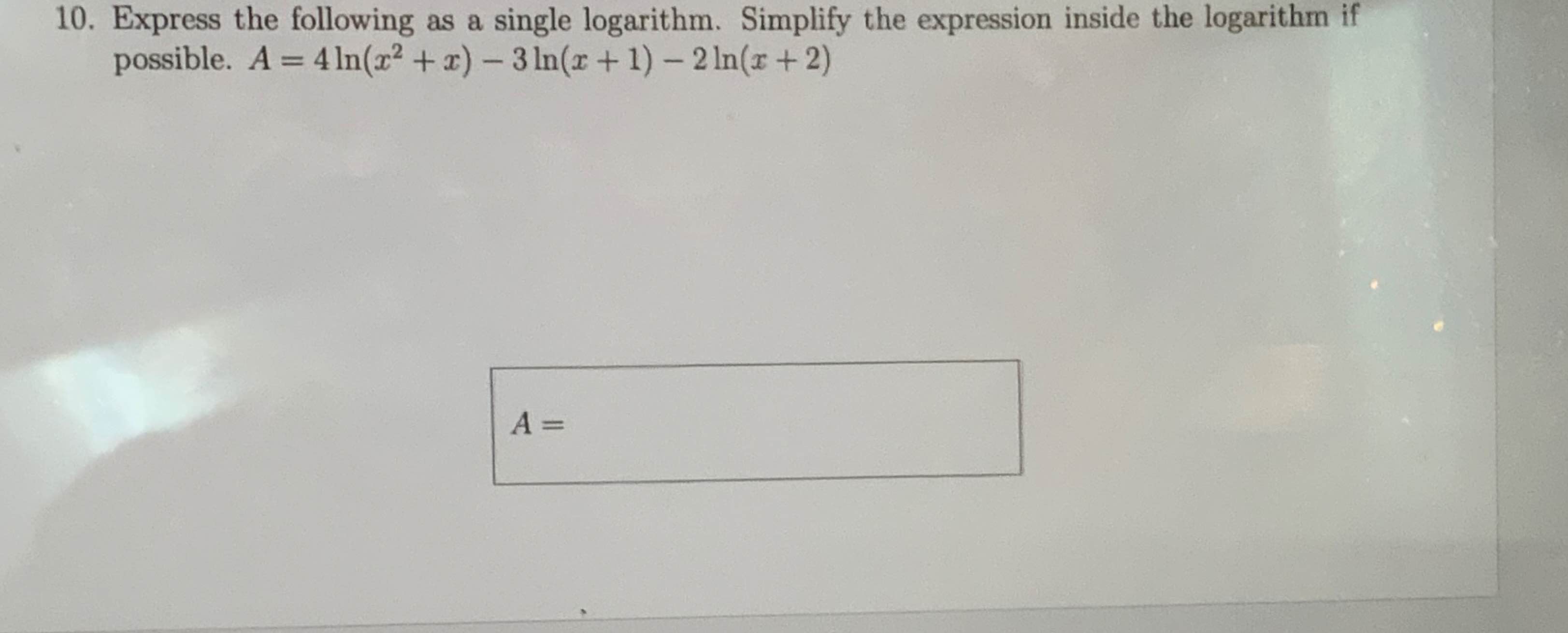 Express The Following As A Single Logarithm