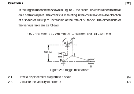 Solved Question 2: [22] In the toggle mechanism shown in | Chegg.com