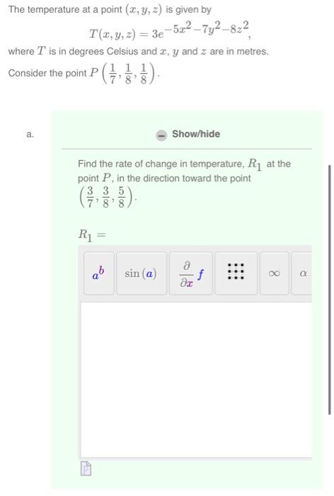 Solved The temperature at a point (x,y,z) is given by | Chegg.com