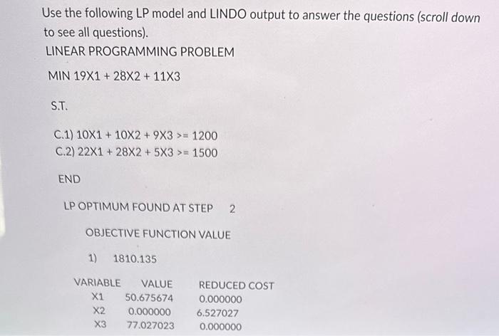 Use the following LP model and LINDO output to answer | Chegg.com