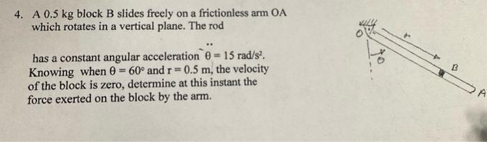 Solved 4. A 0.5 Kg Block B Slides Freely On A Frictionless | Chegg.com