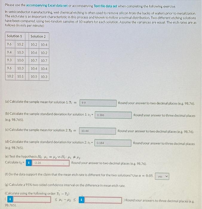 Solved Please use the accompanying Excel data set or | Chegg.com