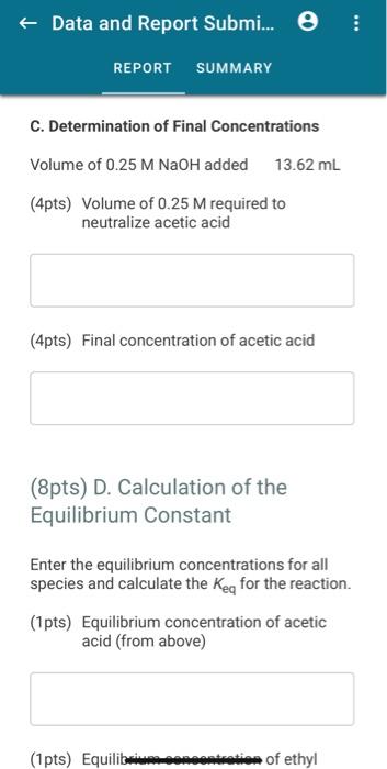 Solved + Data and Report Submi... 0 REPORT SUMMARY | Chegg.com