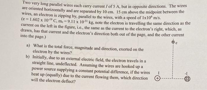 Solved Two Very Long Parallel Wires Each Carry Current I Of | Chegg.com