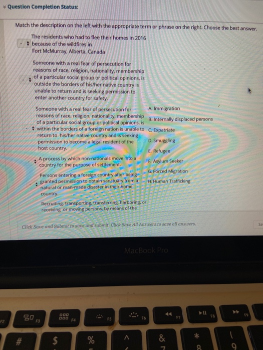 Solved Question Completion Status: Match the description on | Chegg.com