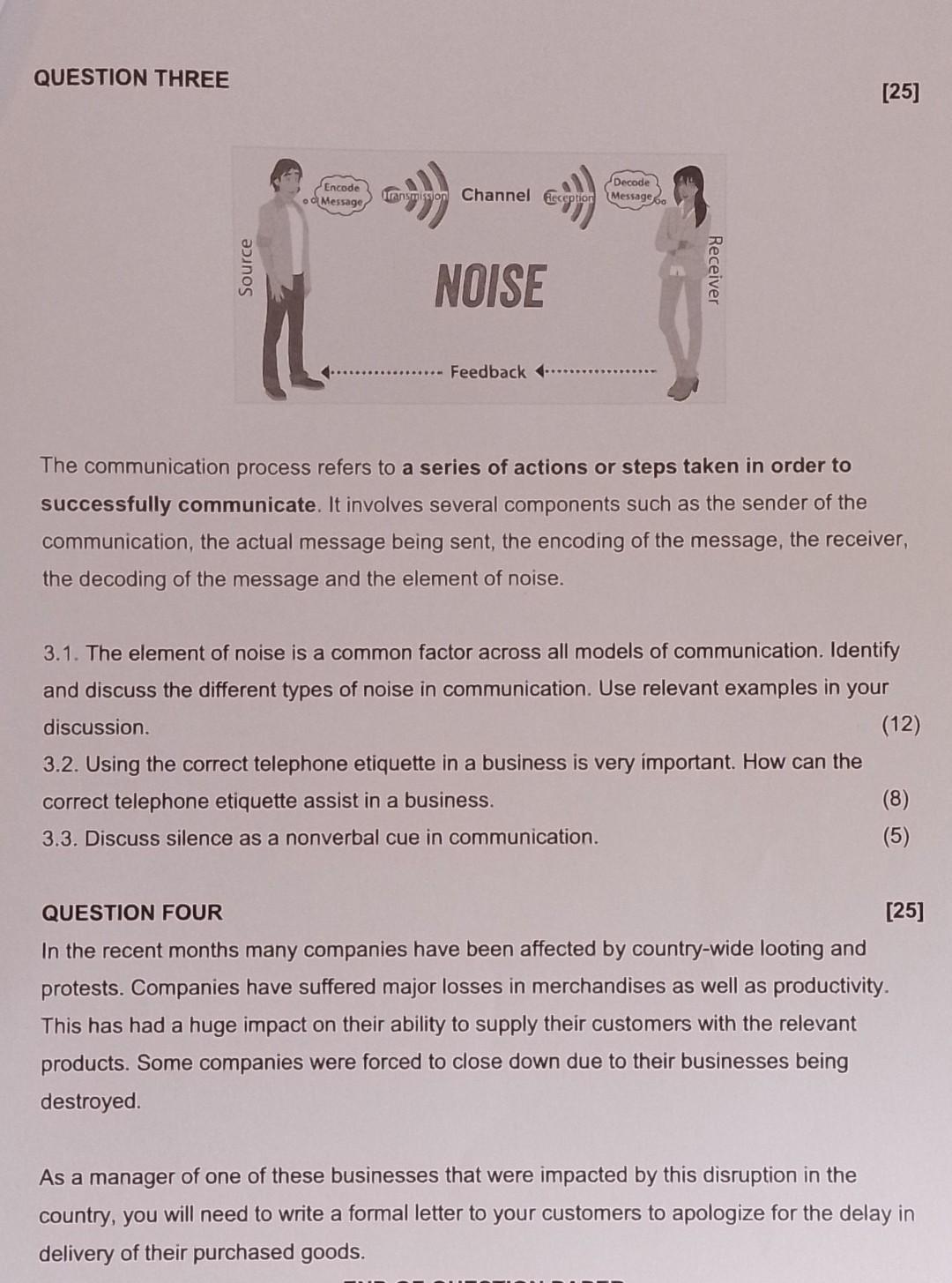 QUESTION THREE [25] The Communication Process Refers | Chegg.com