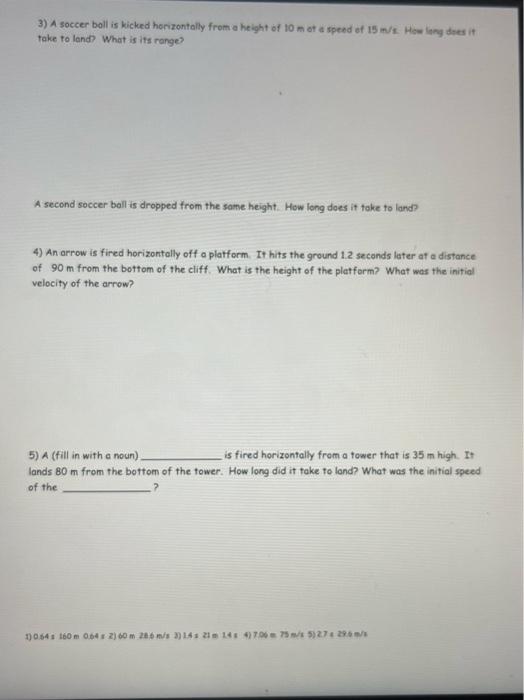 Solved 3) A soccer ball is kicked horizontally from a height