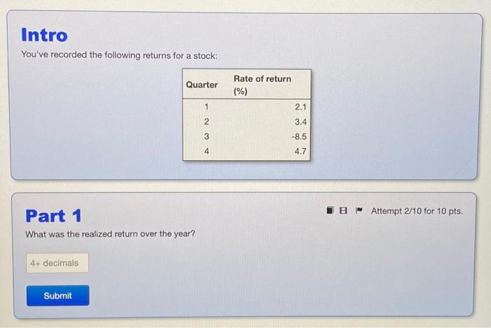 Solved You've recorded the following returns for a stock: | Chegg.com