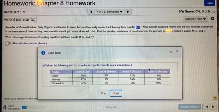 Solved Save Homework: Chapter 8 Homework Score: 0 of 1 pt 7 | Chegg.com