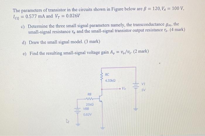 Solved The parameters of transistor in the circuits shown in | Chegg.com