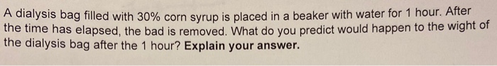 Solved A dialysis bag filled with 30% corn syrup is placed | Chegg.com
