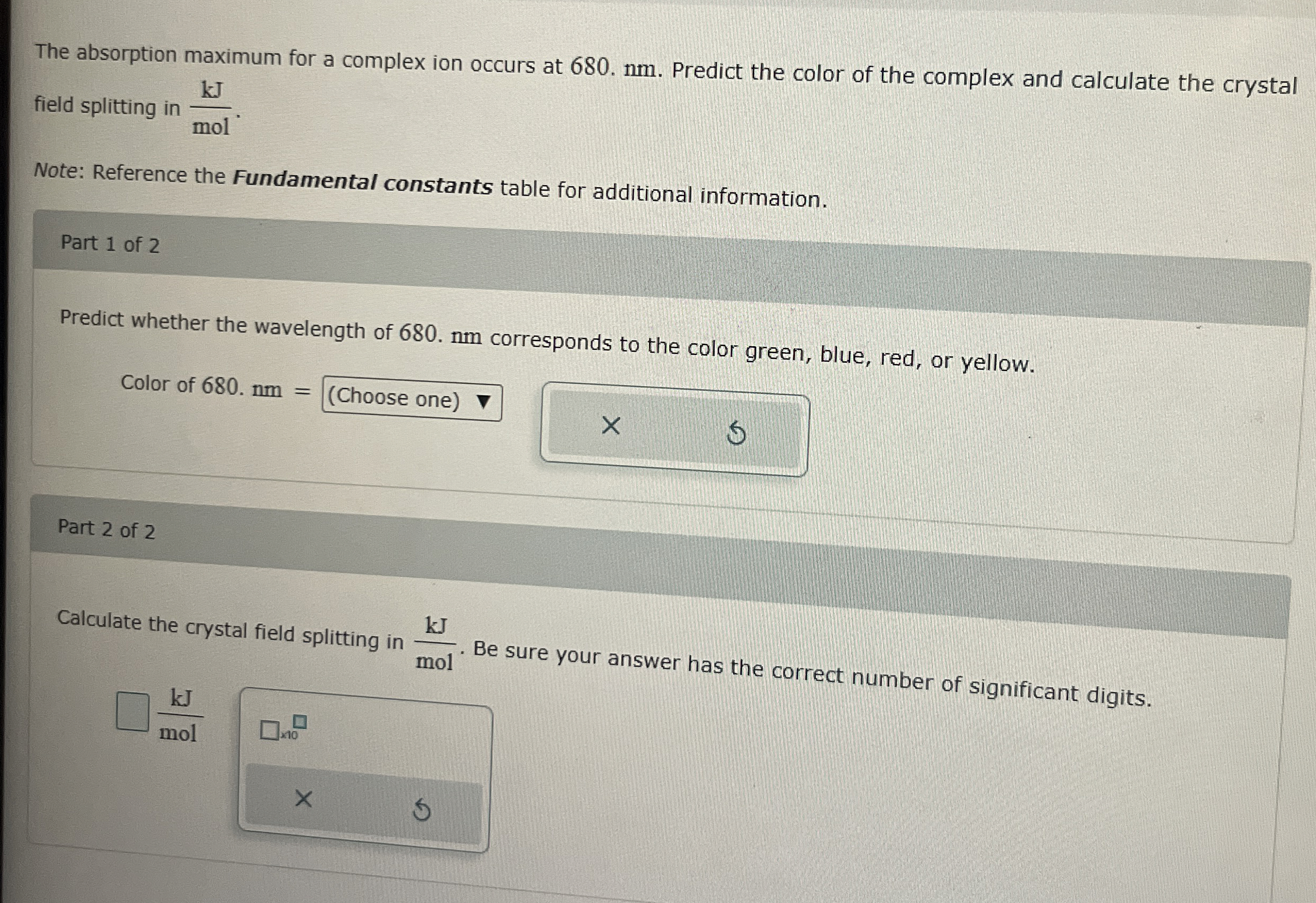 The absorption maximum for a complex ion occurs at | Chegg.com