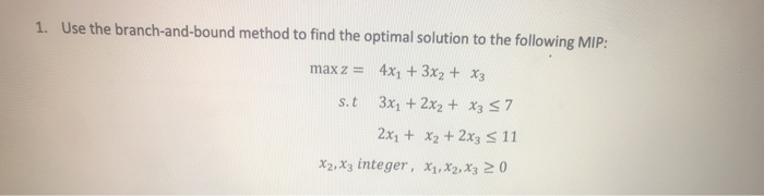 Solved 1. Use the branch-and-bound method to find the | Chegg.com
