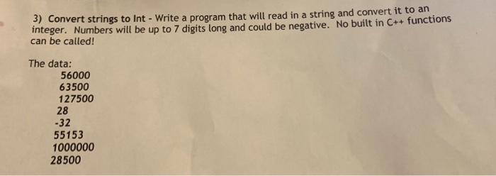 Solved 3) Convert strings to Int - Write a program that will | Chegg.com