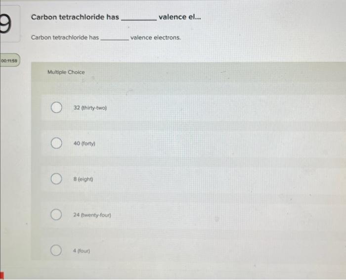total number of valence electrons in carbon tetrachloride
