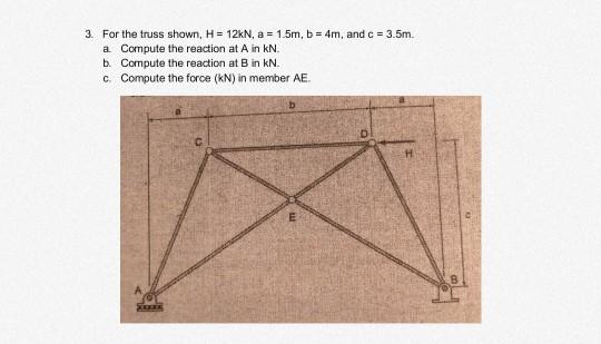 Solved 3 For The Truss Shown H 12kn A 1 5m B 4m Chegg Com