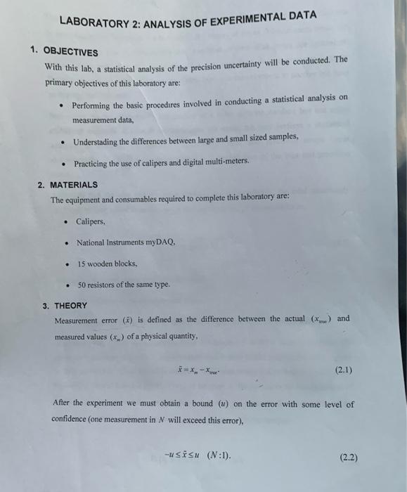 Solved LABORATORY 2: ANALYSIS OF EXPERIMENTAL DATA 1. | Chegg.com