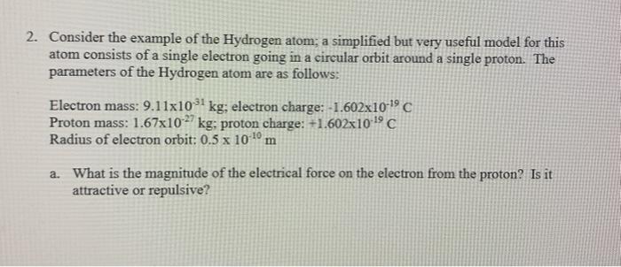 Solved 2. Consider the example of the Hydrogen atom: a | Chegg.com