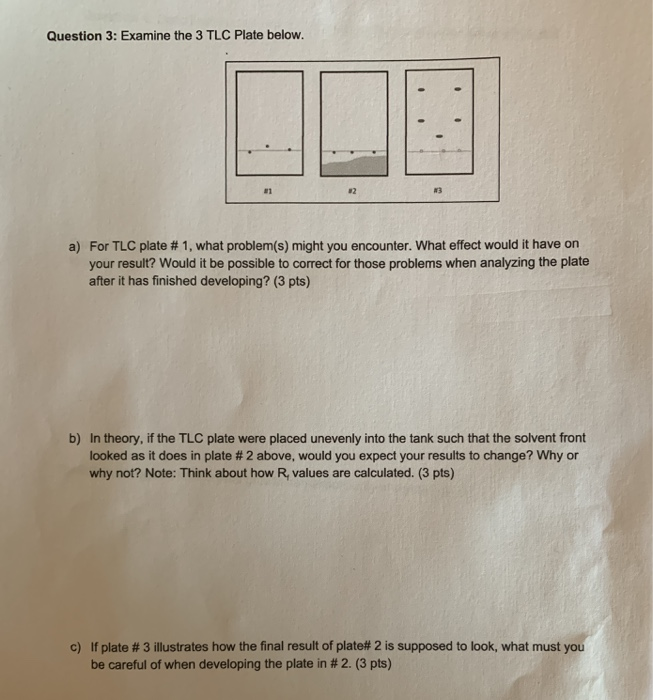 Solved Question 3 Examine the 3 TLC Plate below. a) For TLC