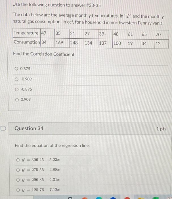 Solved Use the following question to answer #33-35 The data | Chegg.com