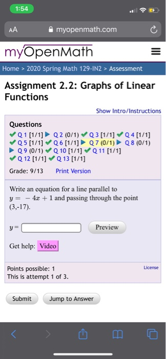 Solved 1:50 myopenmath.com You will have three tries for | Chegg.com