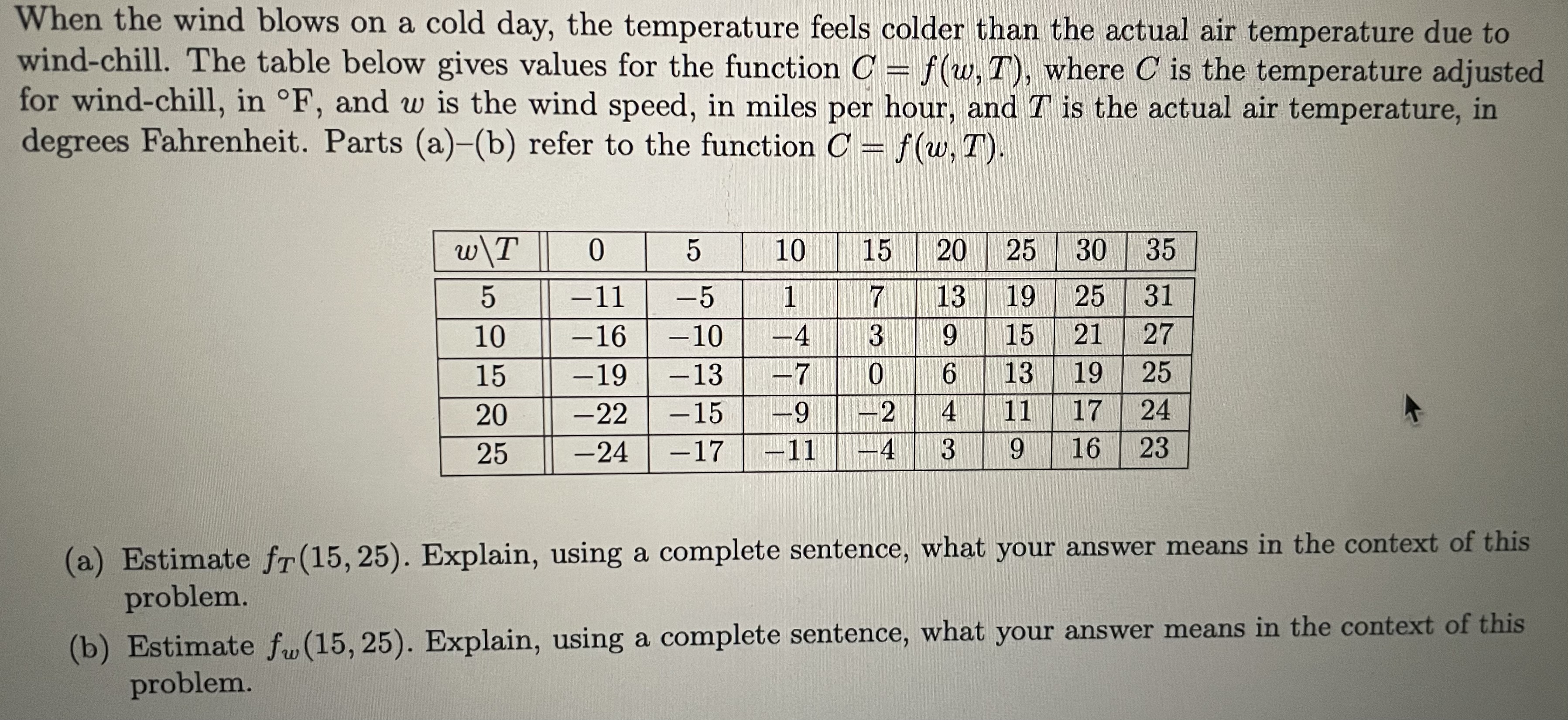 Solved When the wind blows on a cold day, the temperature | Chegg.com