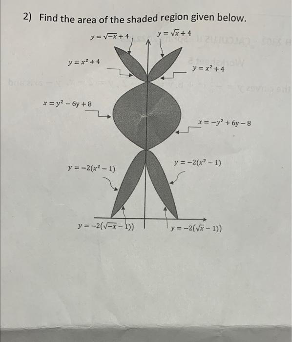 2) Find the area of the shaded region given below.