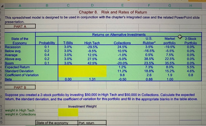 Solved B C D E F G H Chapter 8. Risk And Rates Of Return | Chegg.com