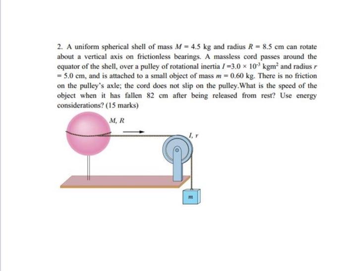 2. A uniform spherical shell of mass M=4.5 kg and | Chegg.com