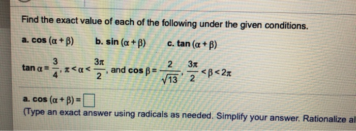 Solved Find The Exact Value Of Each Of The Following Under | Chegg.com