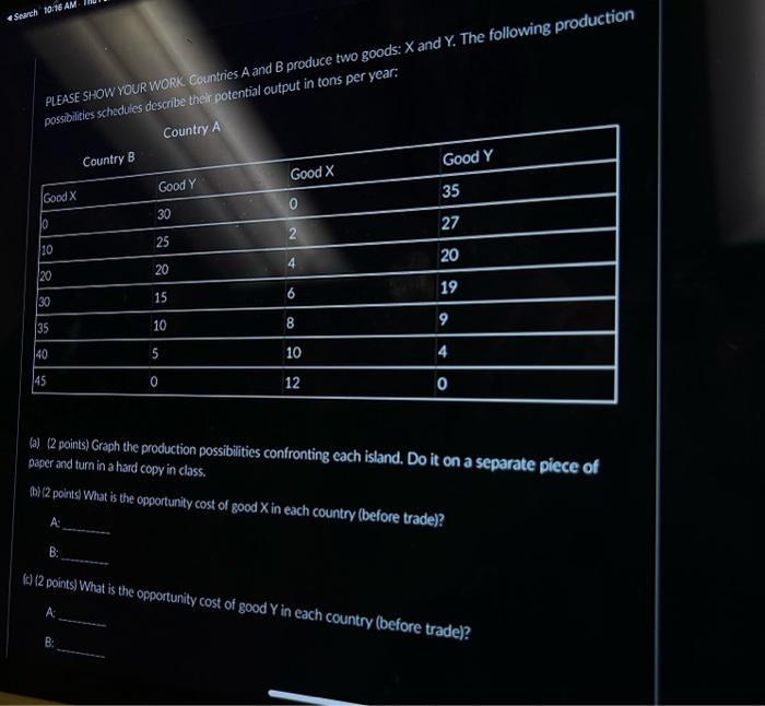 Solved PLEASE SHOW YOUR WORK Countries A And B Produce Two | Chegg.com