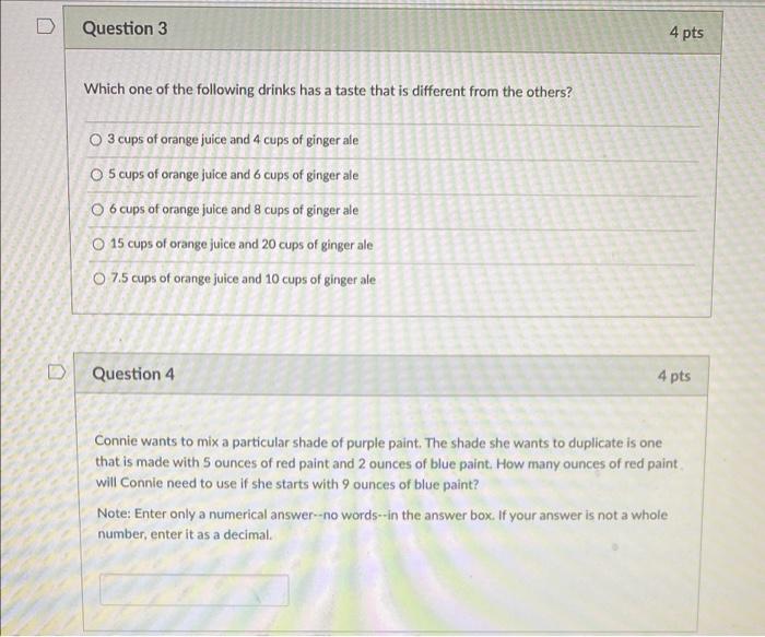 Solved D Question 3 4 pts Which one of the following drinks | Chegg.com