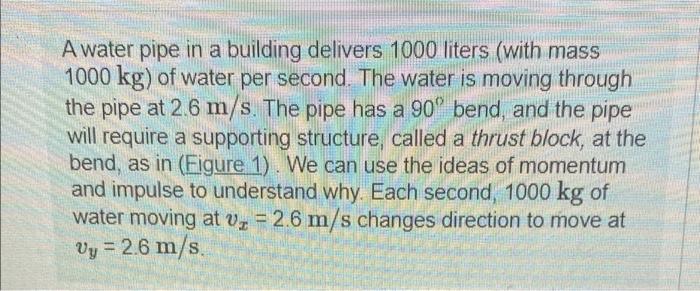 A water pipe in a building delivers 1000 liters (with mass
1000 kg) of water per second. The water is moving through
the pipe