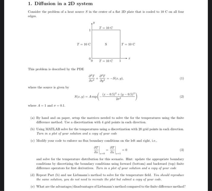 Solved 1. Diffusion in a 2D system Consider the problem of a | Chegg.com