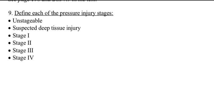 Solved 9. Define each of the pressure injury stages: - | Chegg.com