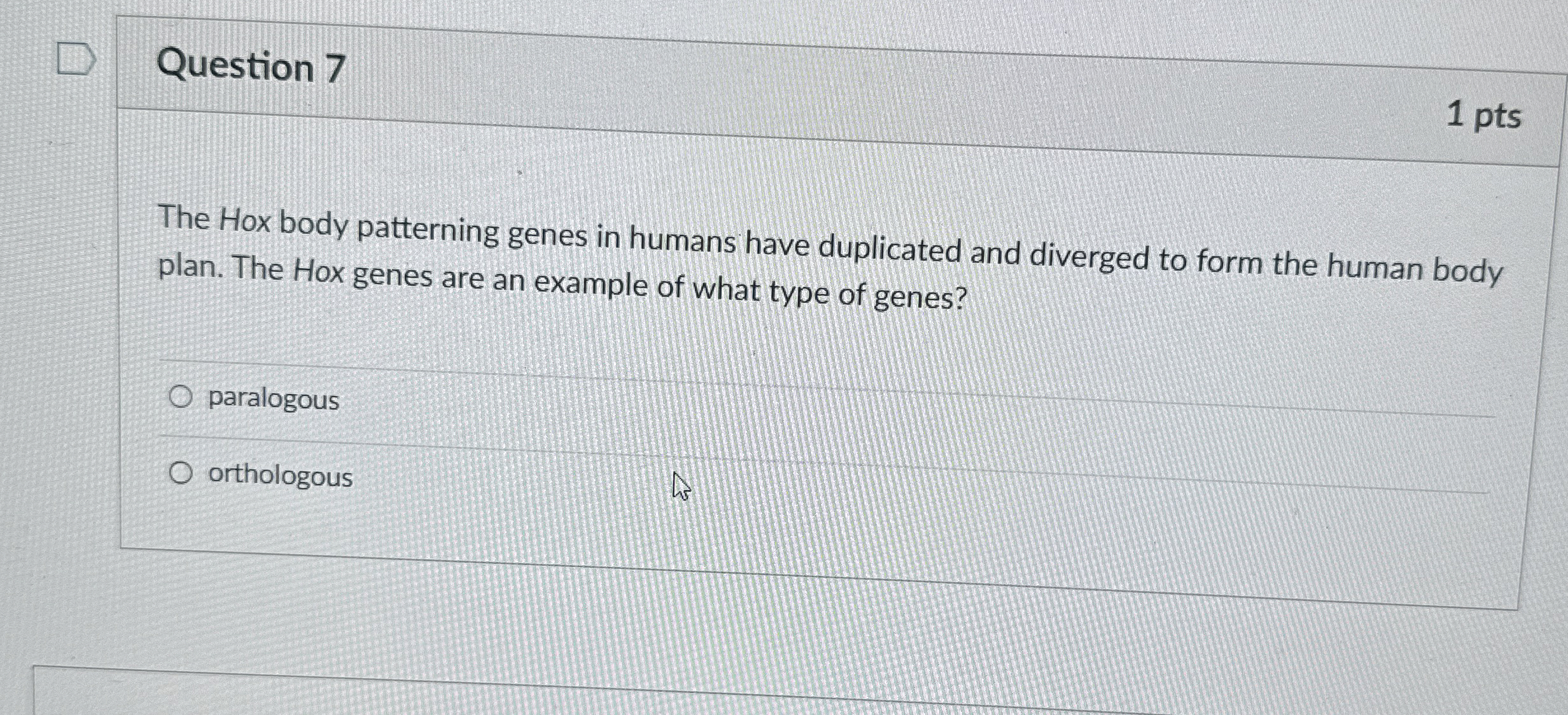 Solved Question 71 ﻿ptsThe Hox body patterning genes in | Chegg.com