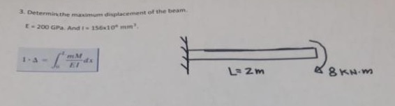 Solved determine the maximum displacement of the beam E = | Chegg.com