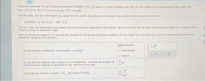 Solved A student dissolves 14.5 g of sodium hydroxide (NaOH) | Chegg.com