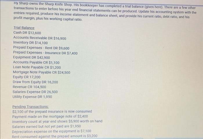 Hy Sharp owns the Sharp Knife Shop. His bookkeeper | Chegg.com