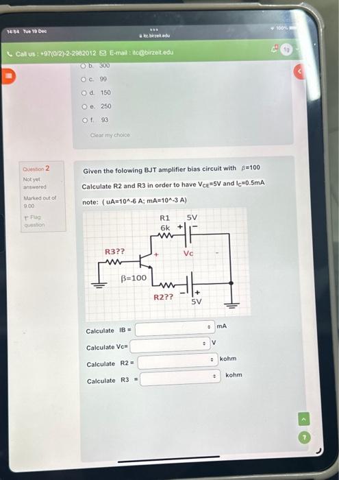 Solved Given The Folowing BJT Amplifier Bias Circuit With | Chegg.com