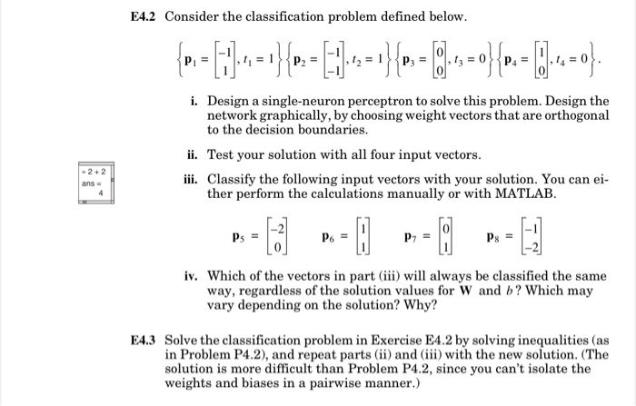 Solved E4.2 Consider the classification problem defined | Chegg.com