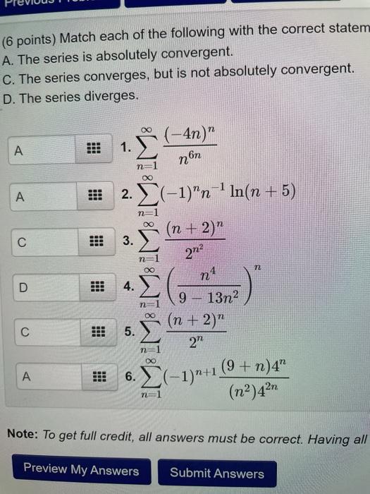 Solved (6 points) Match each of the following with the | Chegg.com
