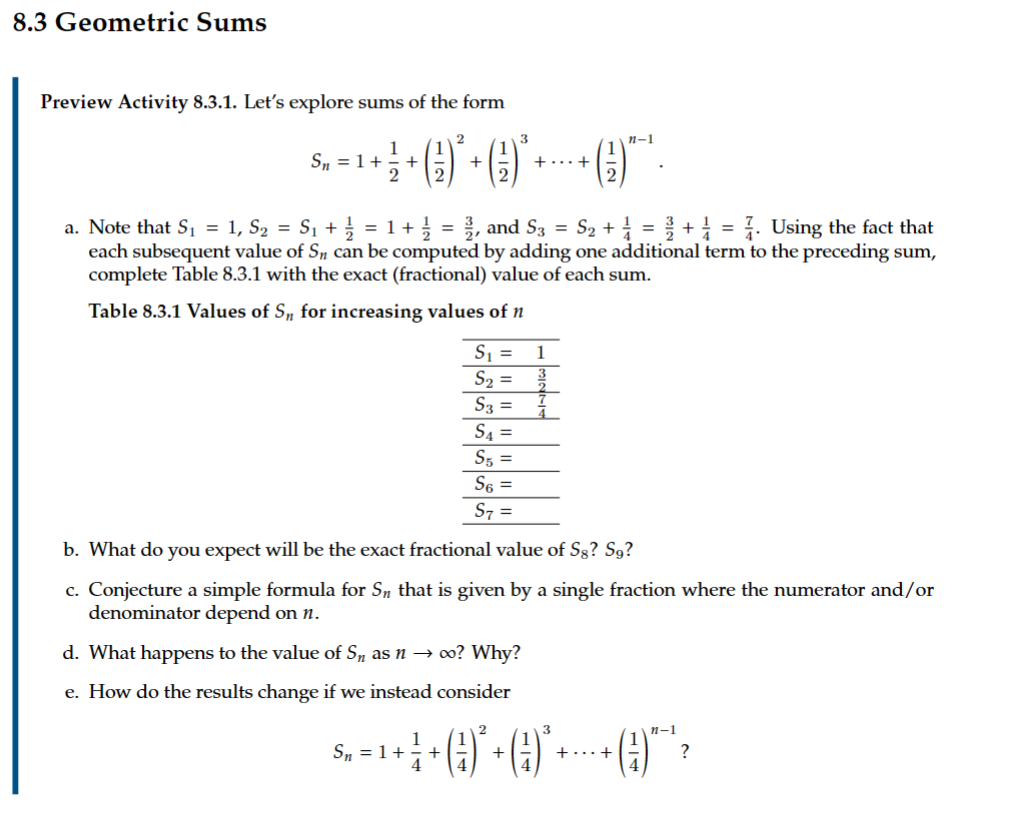 Solved 8.3 ﻿Geometric SumsPreview Activity 8.3.1. ﻿Let's | Chegg.com