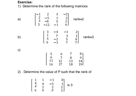 Solved Exercise: 1) Determine The Rank Of The Following | Chegg.com