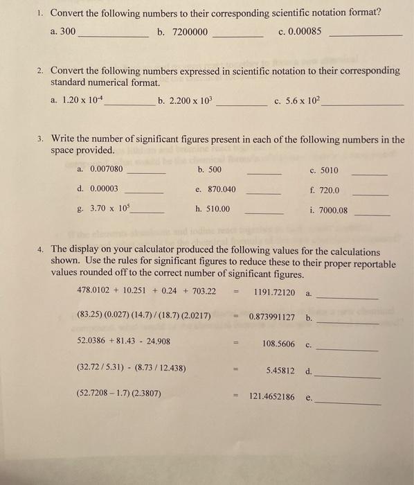 Solved 1. Convert the following numbers to their | Chegg.com