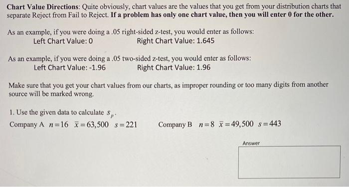 Solved Chart Value Directions: Quite obviously, chart values | Chegg.com