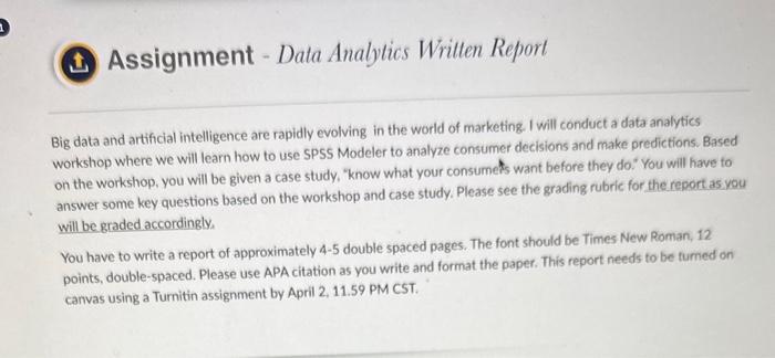 (ث) Assignment - Data Analytics Wrilten Report Big | Chegg.com
